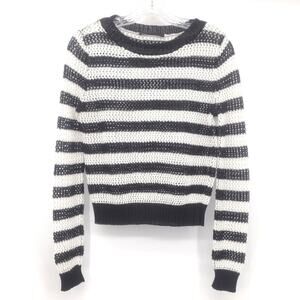 Jenni Kayne crochet knit striped 100% linen crew neck sweater size size XS